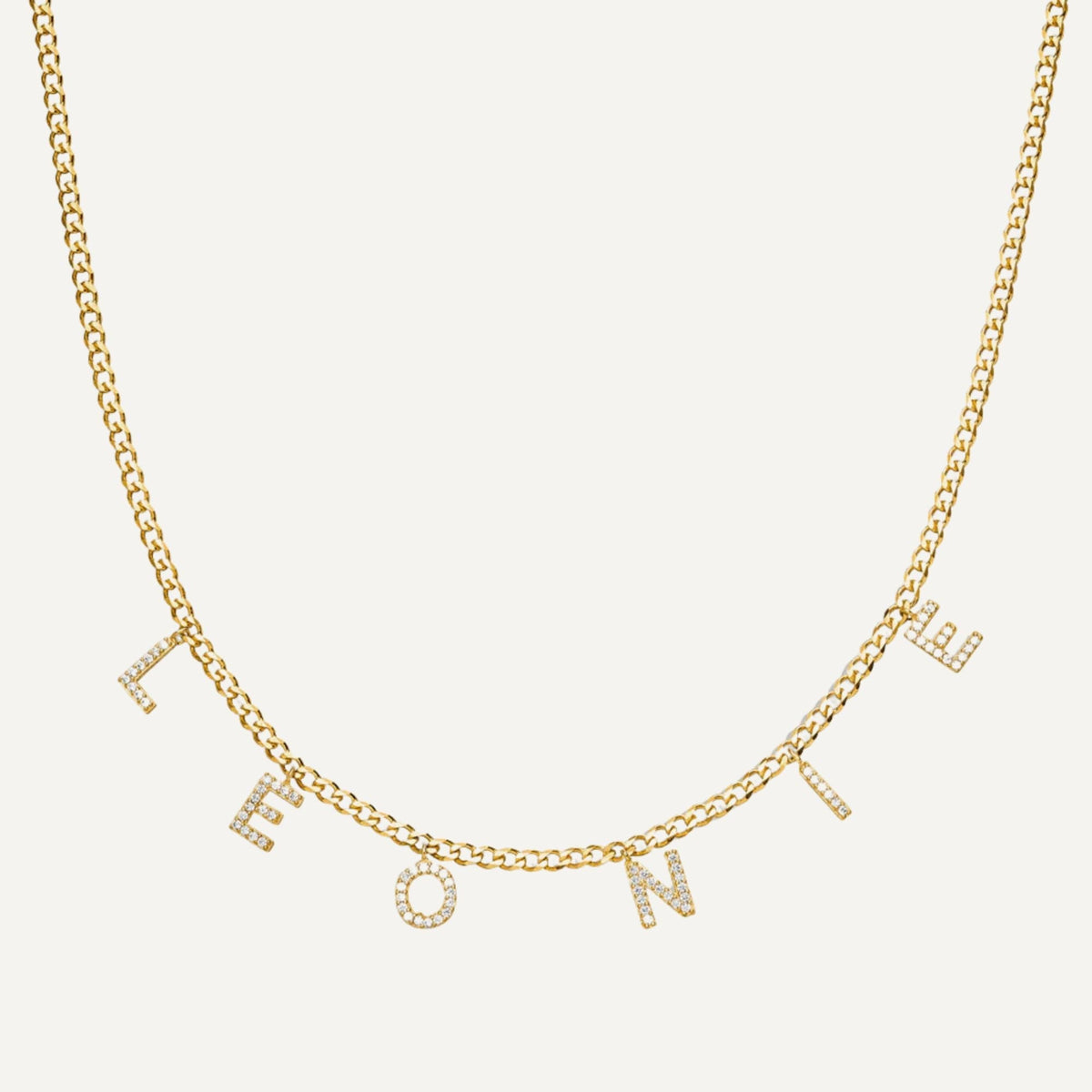 Colar com letra zircônia estilo elo cubano personalizável com pingentes
