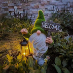 Gnomos Solares de Jardim em resina impermeável com luz LED branco quente e sensor de crepúsculo