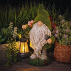 Gnomos Solares de Jardim em resina impermeável com luz LED branco quente e sensor de crepúsculo