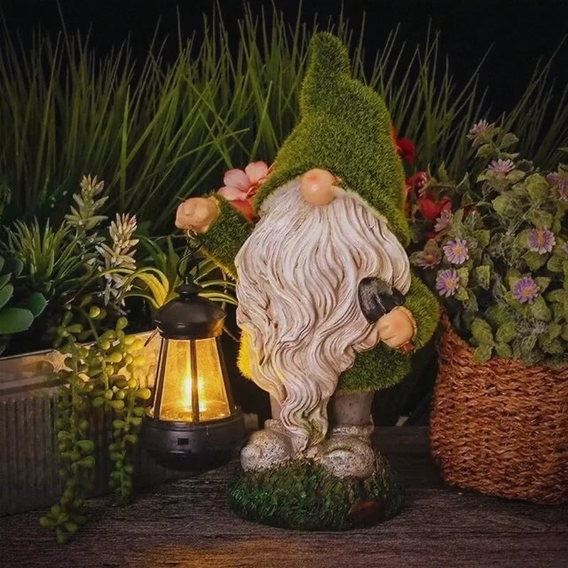 Gnomos Solares de Jardim em resina impermeável com luz LED branco quente e sensor de crepúsculo