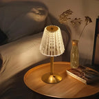 Candeeiro de mesa LED design cristal dourado sem fios com controlo tátil regulável