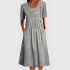 Vestido midi listrado manga 3/4 feminino casual leve