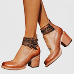 Botas femininas tornozelo salto bloco com fivelas decorativas