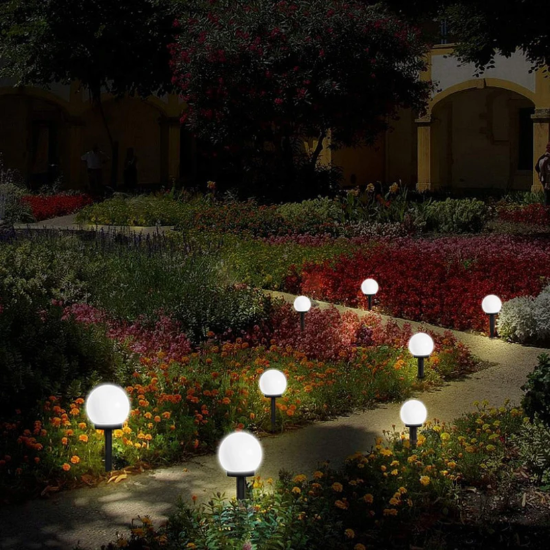 Luminárias solares de jardim LED esféricas impermeáveis, pack 3 unidades