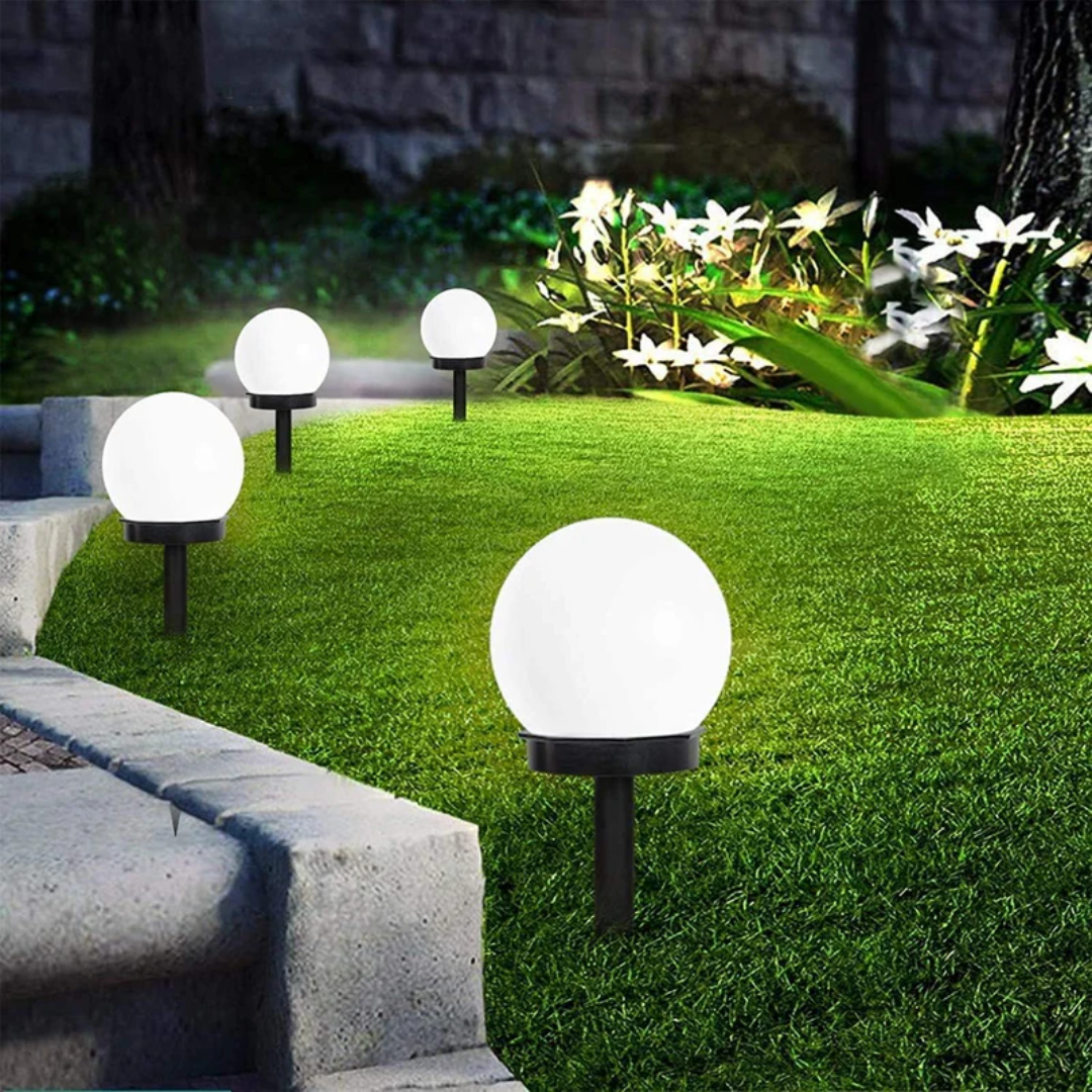 Luminárias solares de jardim LED esféricas impermeáveis, pack 3 unidades