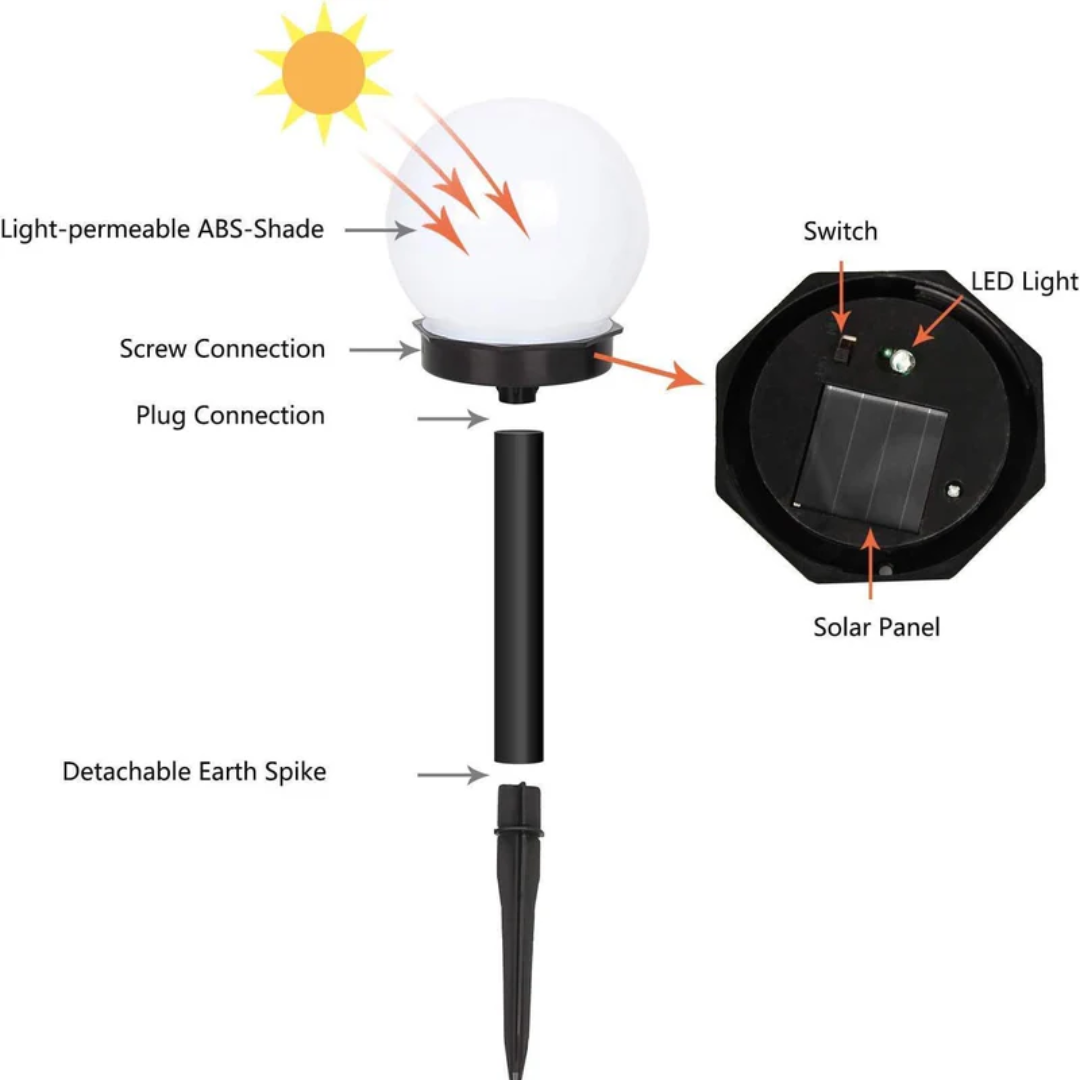 Luminárias solares de jardim LED esféricas impermeáveis, pack 3 unidades