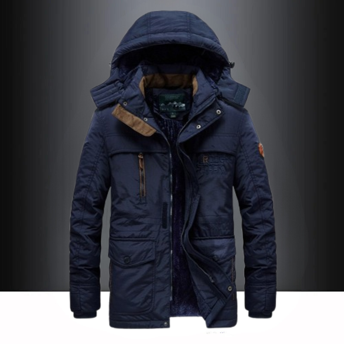 Parka de inverno masculina com capuz ajustável resistente ao vento e água