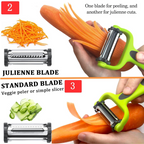 Descascador de legumes 3 em 1 com faca julienne, multifuncional para batatas e cenouras