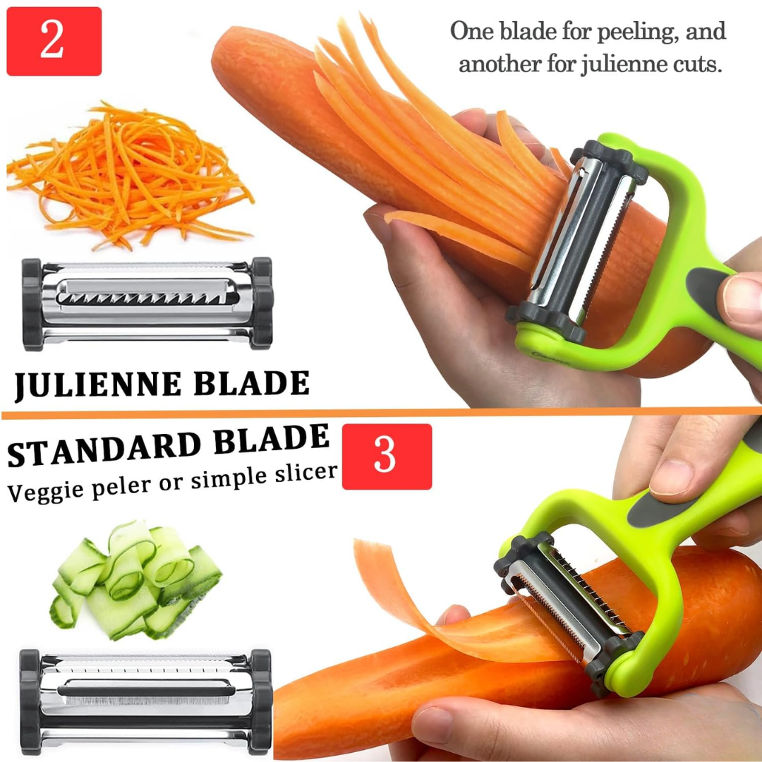 Descascador de legumes 3 em 1 com faca julienne, multifuncional para batatas e cenouras
