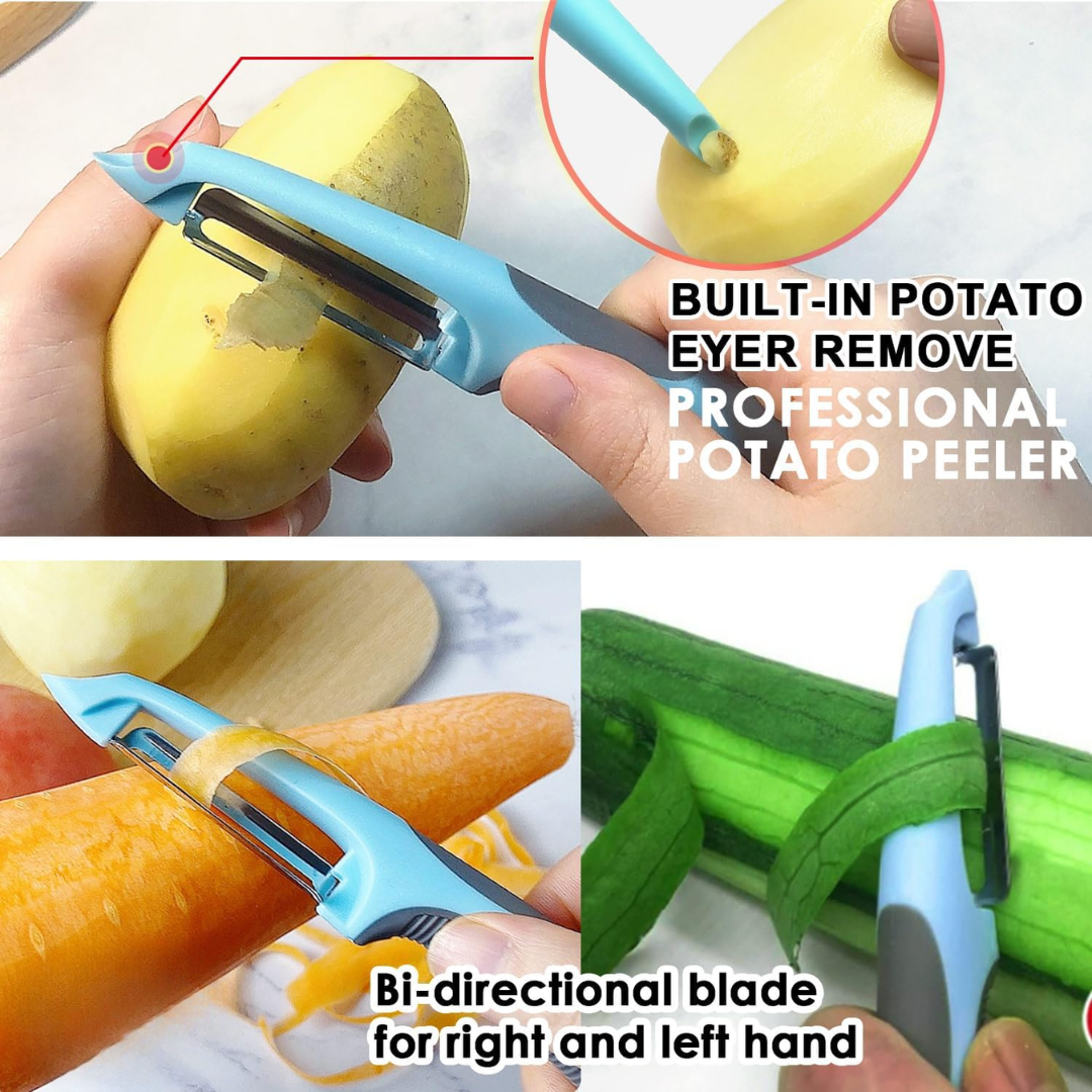 Descascador de legumes 3 em 1 com faca julienne, multifuncional para batatas e cenouras