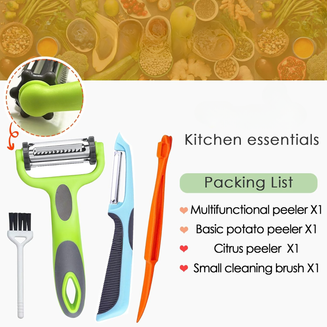 Descascador de legumes 3 em 1 com faca julienne, multifuncional para batatas e cenouras