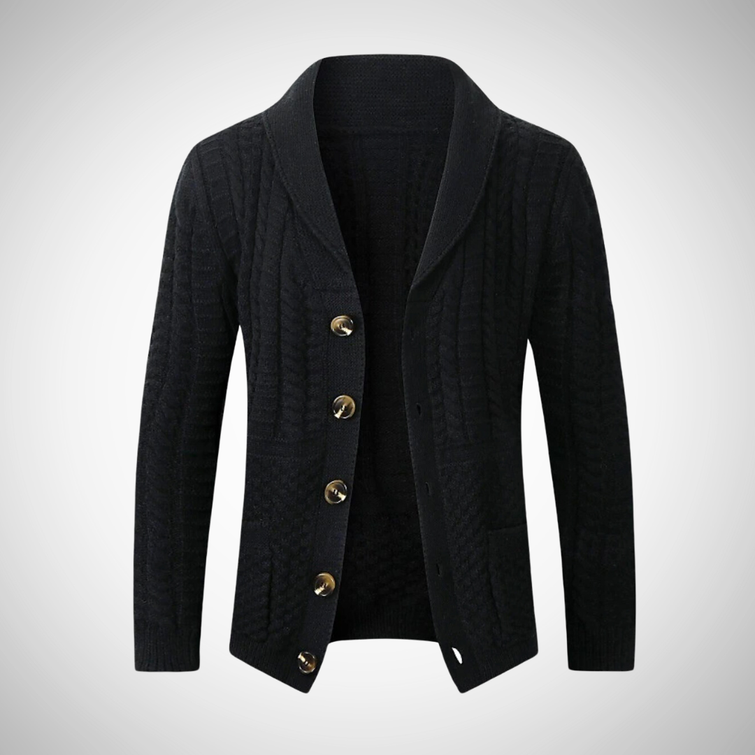 Cardigan masculino tricô com botões manga longa em cinza claro, bege e preto