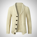 Cardigan masculino tricô com botões manga longa em cinza claro, bege e preto