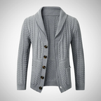 Cardigan masculino tricô com botões manga longa em cinza claro, bege e preto