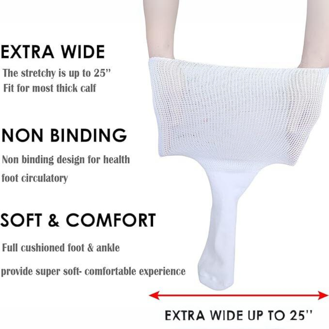 Meias extra largas linfedema diabetes sem compressão tamanho único branco