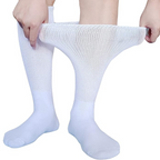 Meias extra largas linfedema diabetes sem compressão tamanho único branco