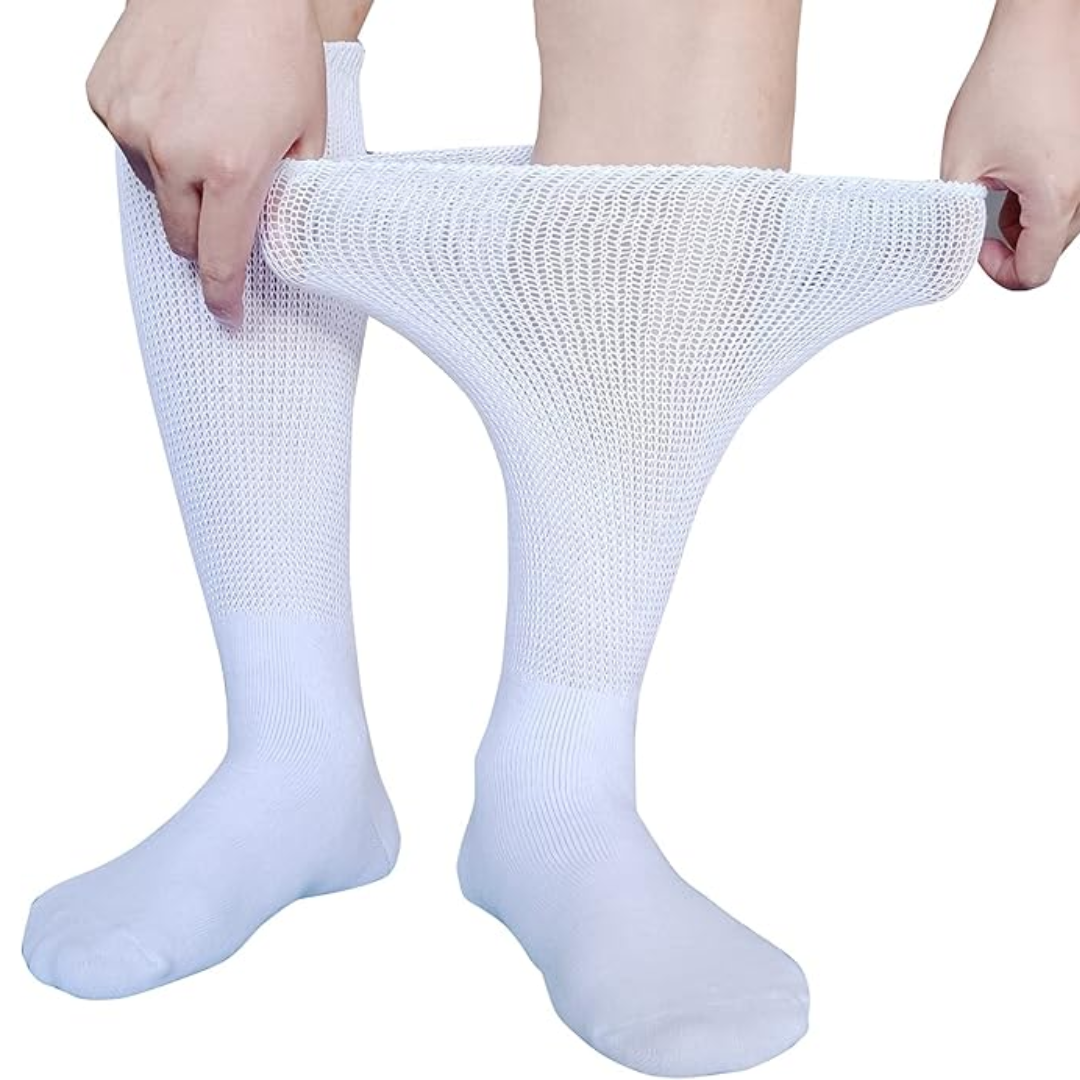 Meias extra largas linfedema diabetes sem compressão tamanho único branco