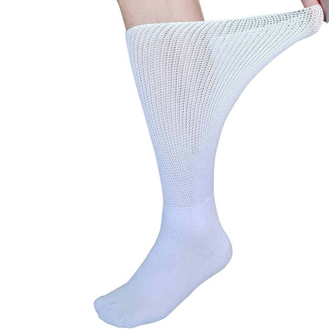 Meias extra largas linfedema diabetes sem compressão tamanho único branco