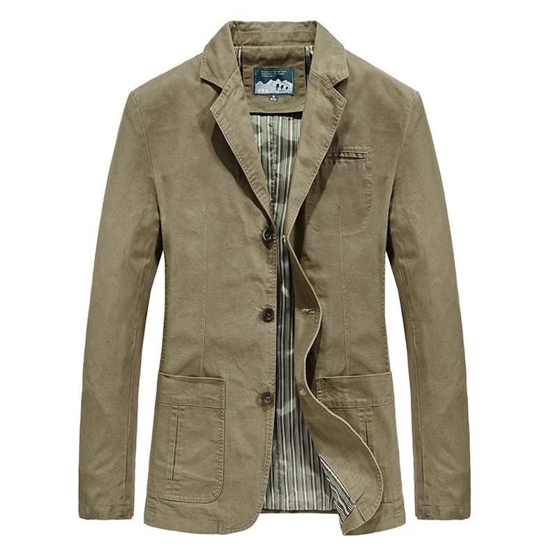 Blazer leve casual masculino corte ajustado disponível em caqui preto e verde militar