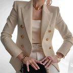 Blazer feminino ombros estruturados botão simples manga longa