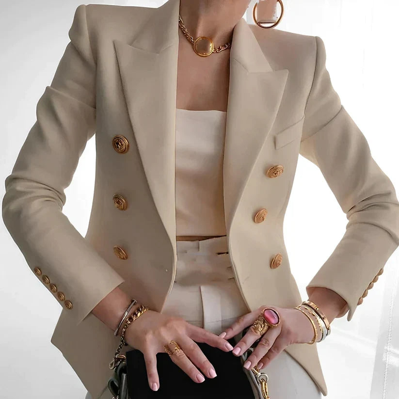 Blazer feminino ombros estruturados botão simples manga longa