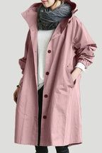 Impermeável feminino com capuz oversize respirável corte urbano
