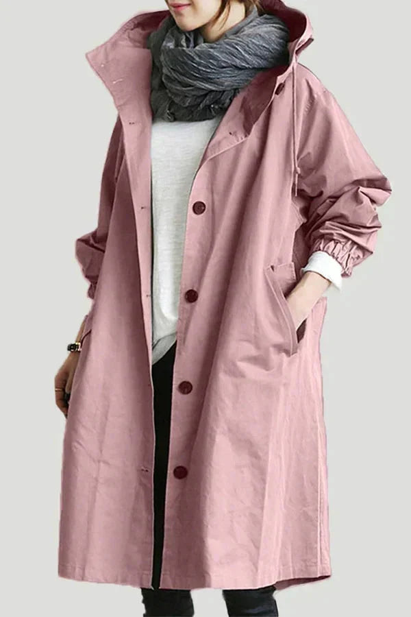 Impermeável feminino com capuz oversize respirável corte urbano