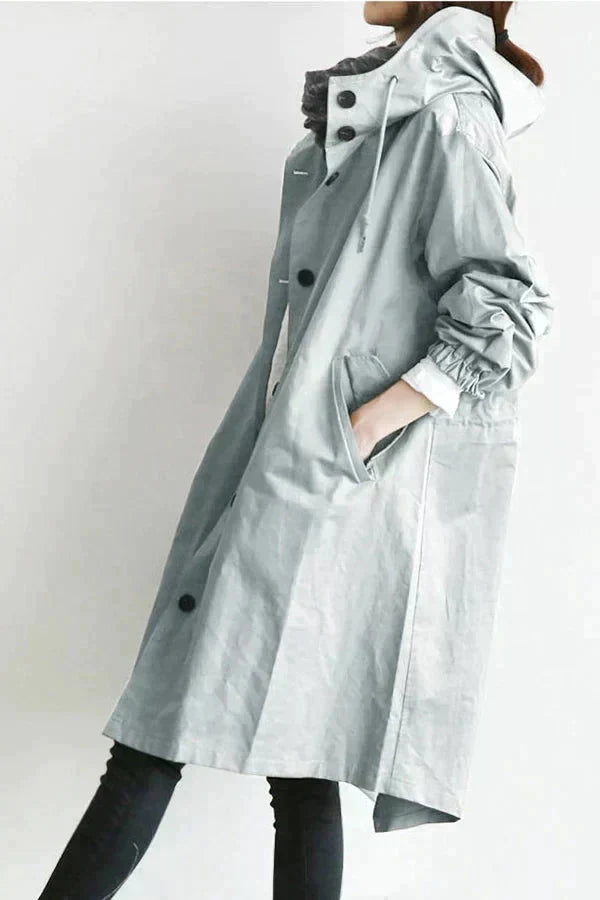 Impermeável feminino com capuz oversize respirável corte urbano