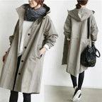 Impermeável feminino com capuz oversize respirável corte urbano