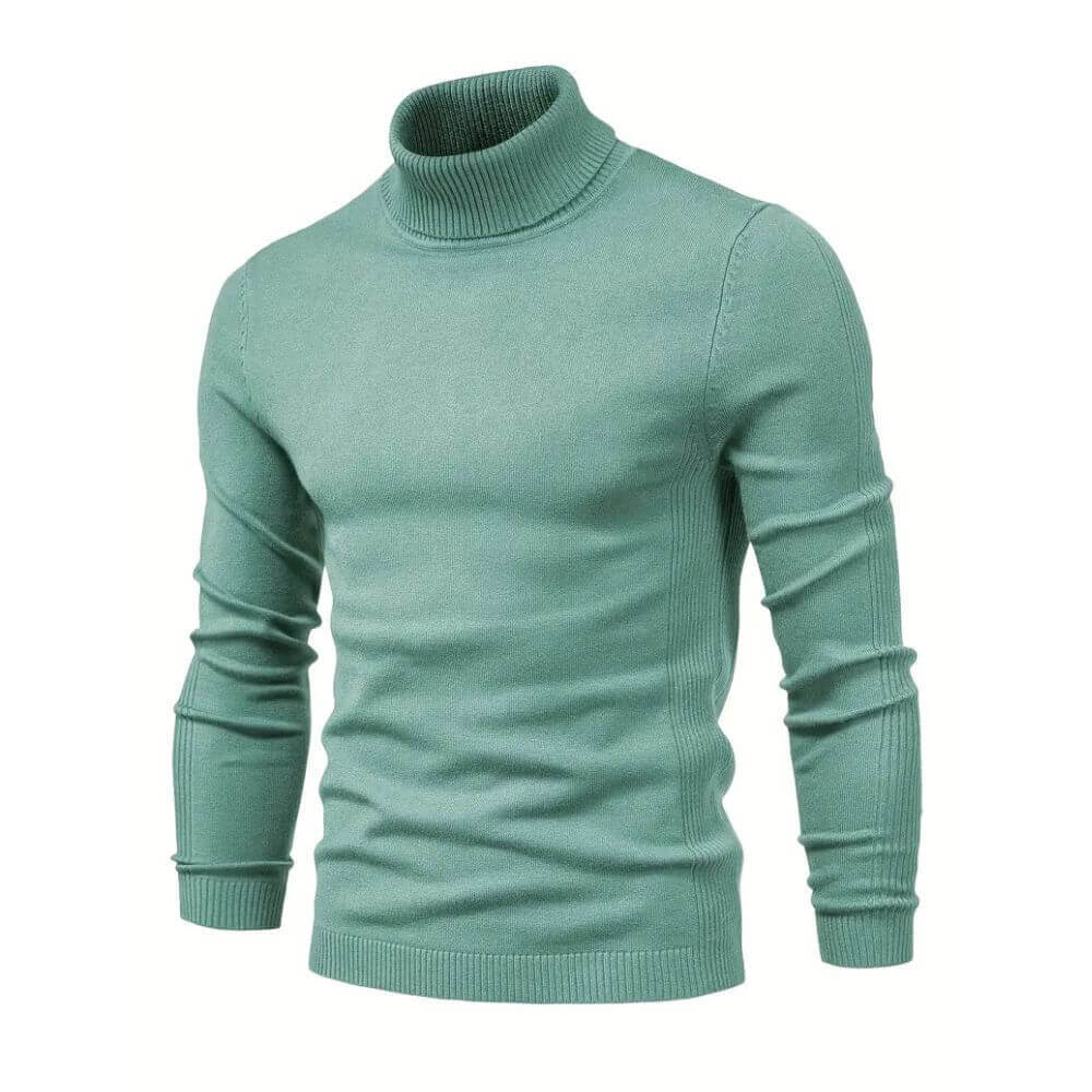 Camisola canelada homem gola alta quente manga comprida