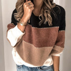 Camisola feminina de tricot com riscas modernas, corte descontraído e quente
