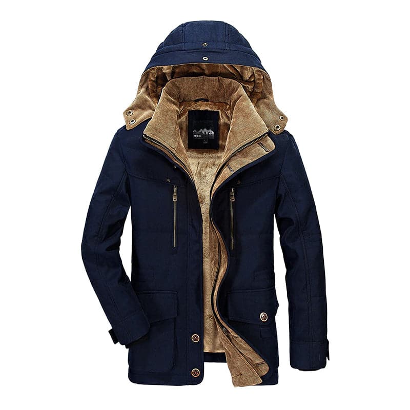 Parka de inverno homem forrada fleece com capuz design minimalista