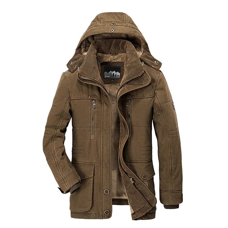 Parka de inverno homem forrada fleece com capuz design minimalista