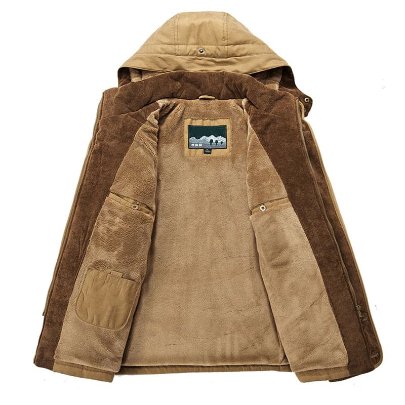Parka de inverno homem forrada fleece com capuz design minimalista