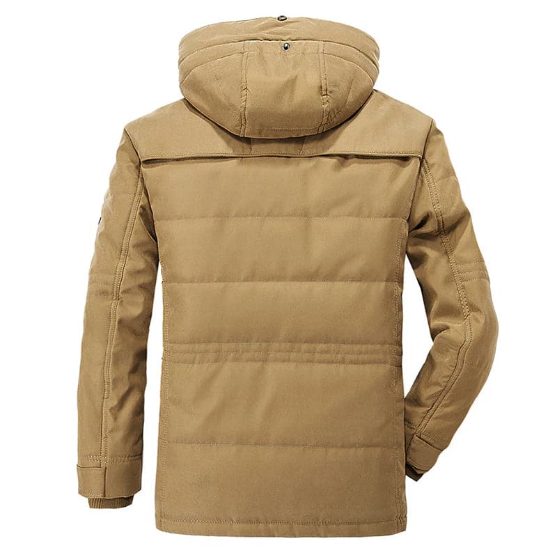 Parka de inverno homem forrada fleece com capuz design minimalista