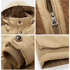 Parka de inverno homem forrada fleece com capuz design minimalista