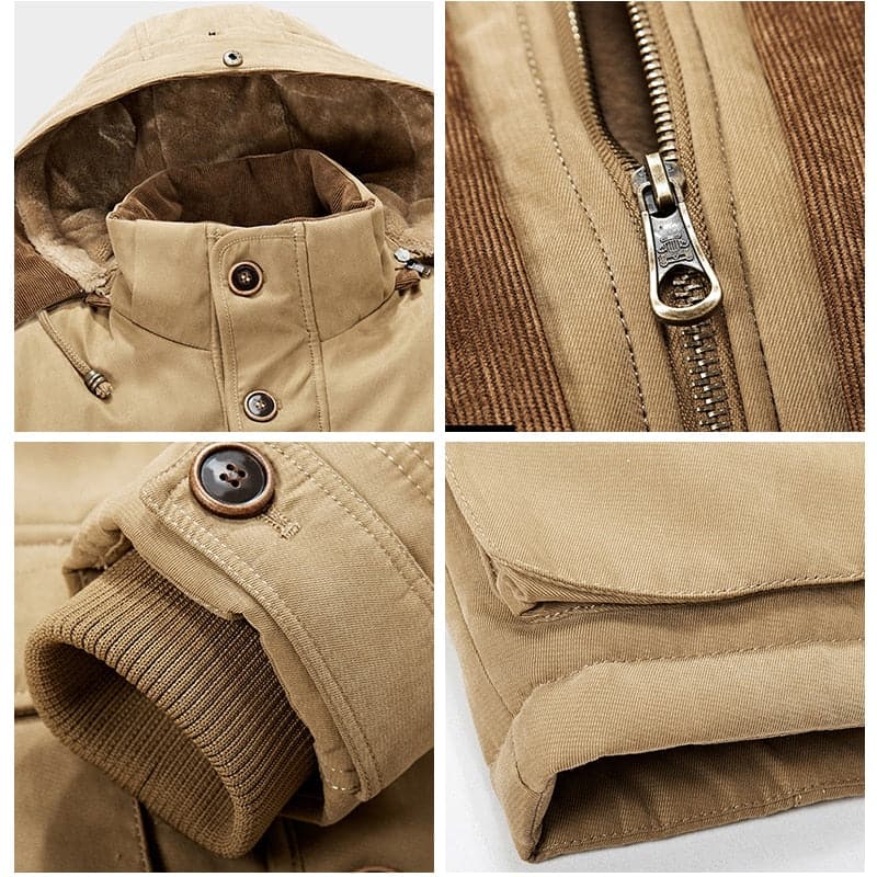 Parka de inverno homem forrada fleece com capuz design minimalista