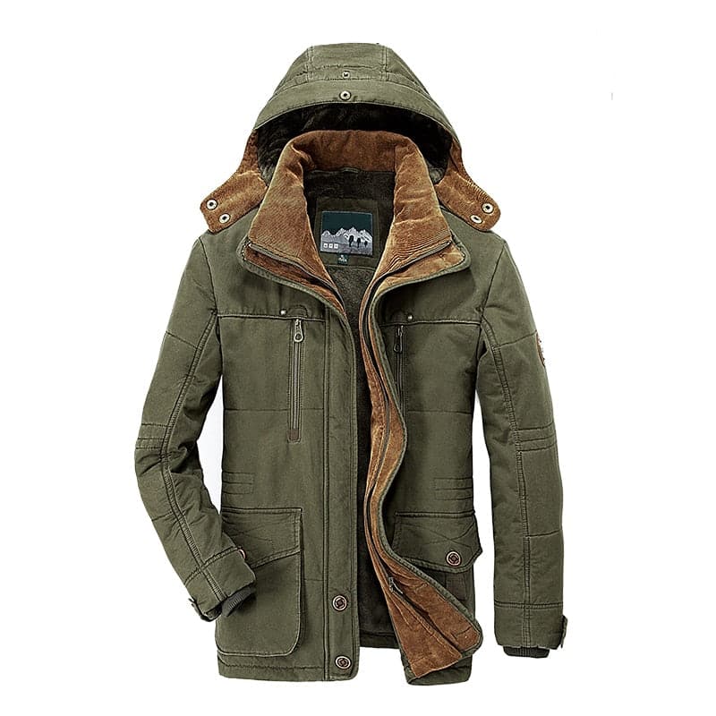 Parka de inverno homem forrada fleece com capuz design minimalista