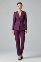 Conjunto feminino blazer e calça reta com botão, visual elegante e estruturado