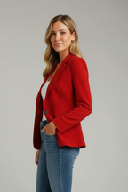Blazer feminino lapela entalhada botão único corte estruturado