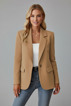 Blazer feminino lapela entalhada botão único corte estruturado