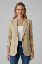 Blazer feminino lapela entalhada botão único corte estruturado