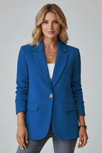 Blazer feminino lapela entalhada botão único corte estruturado