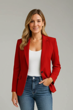 Blazer feminino lapela entalhada botão único corte estruturado