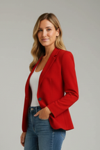 Blazer feminino lapela entalhada botão único corte estruturado