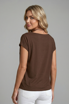 Blusa feminina gola cowl drapeada manga curta frente franzida