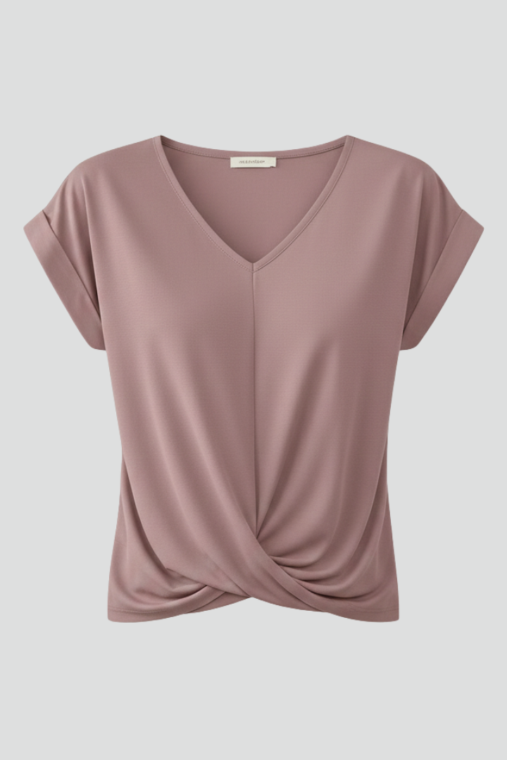 Blusa feminina decote V manga curta corte solto