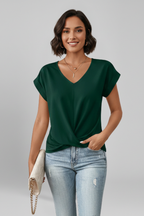 Blusa feminina decote V manga curta corte solto