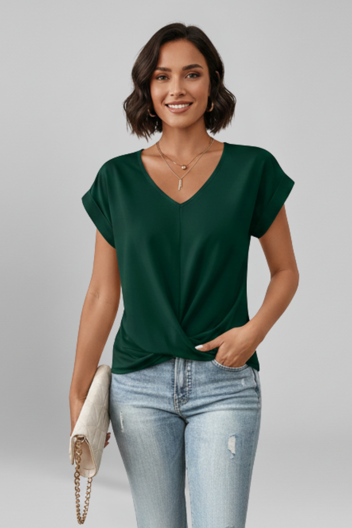 Blusa feminina decote V manga curta corte solto