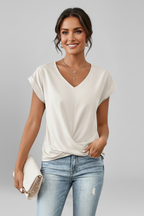 Blusa feminina decote V manga curta corte solto